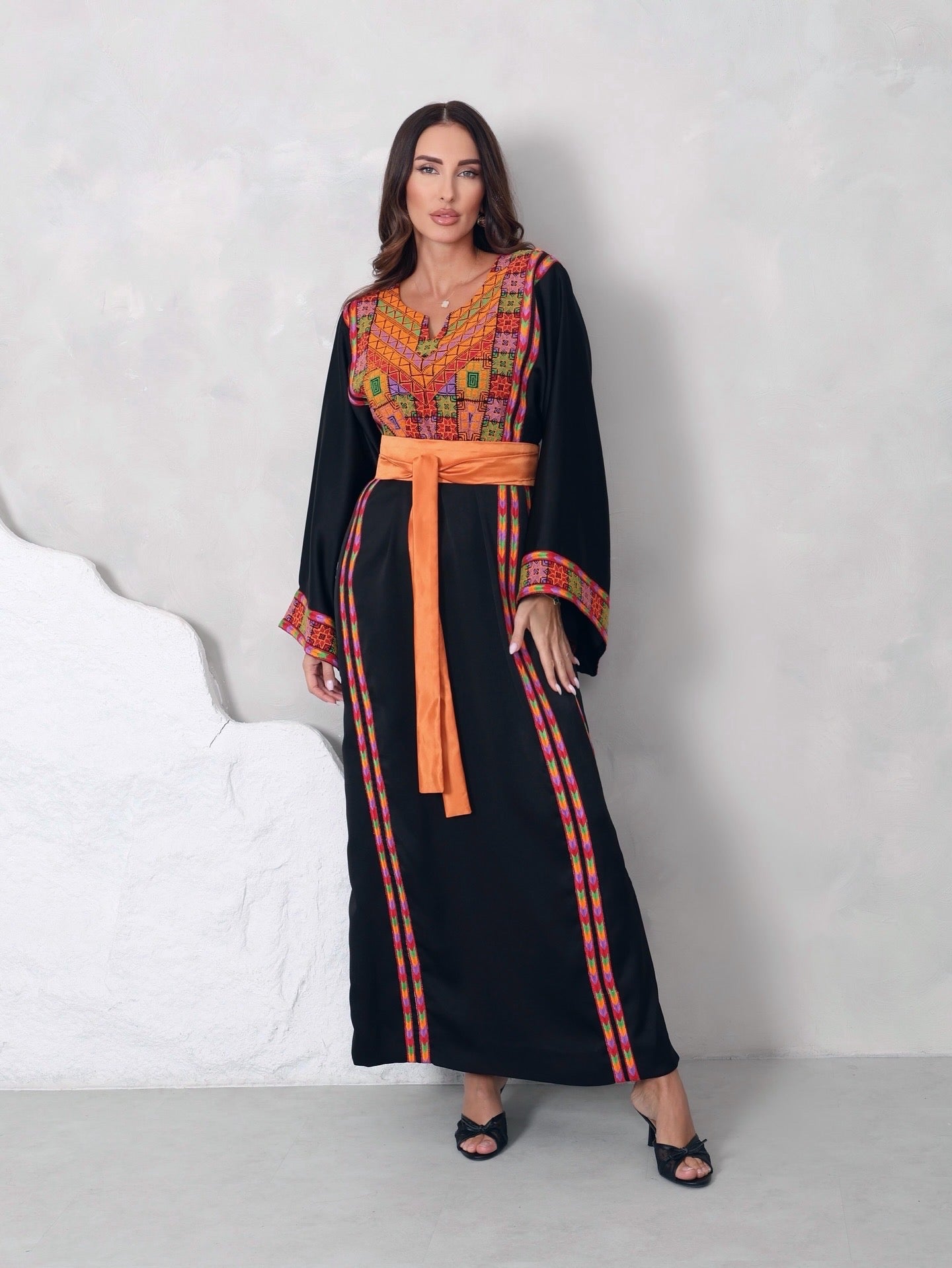 Black & Orange Hand Embroidered Thobe