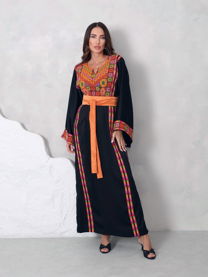 Black & Orange Hand Embroidered Thobe
