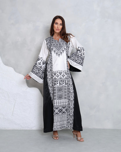 White & Black Hand Embroidered Thobe