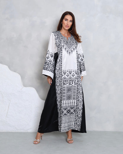 White & Black Hand Embroidered Thobe