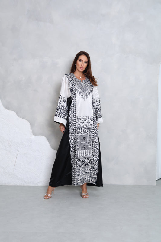 White & Black Hand Embroidered Thobe
