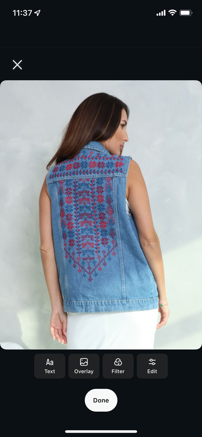 Hand Embroidered Denim Vest