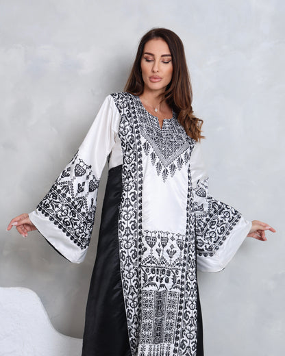 White & Black Hand Embroidered Thobe