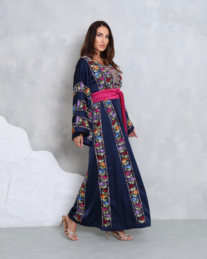 Floral Navy Blue Hand Embroidered Thobe