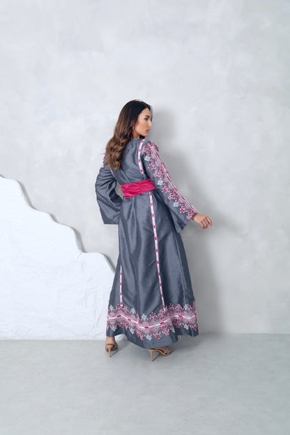 Grey & Pink Hand Embroidered Thobe