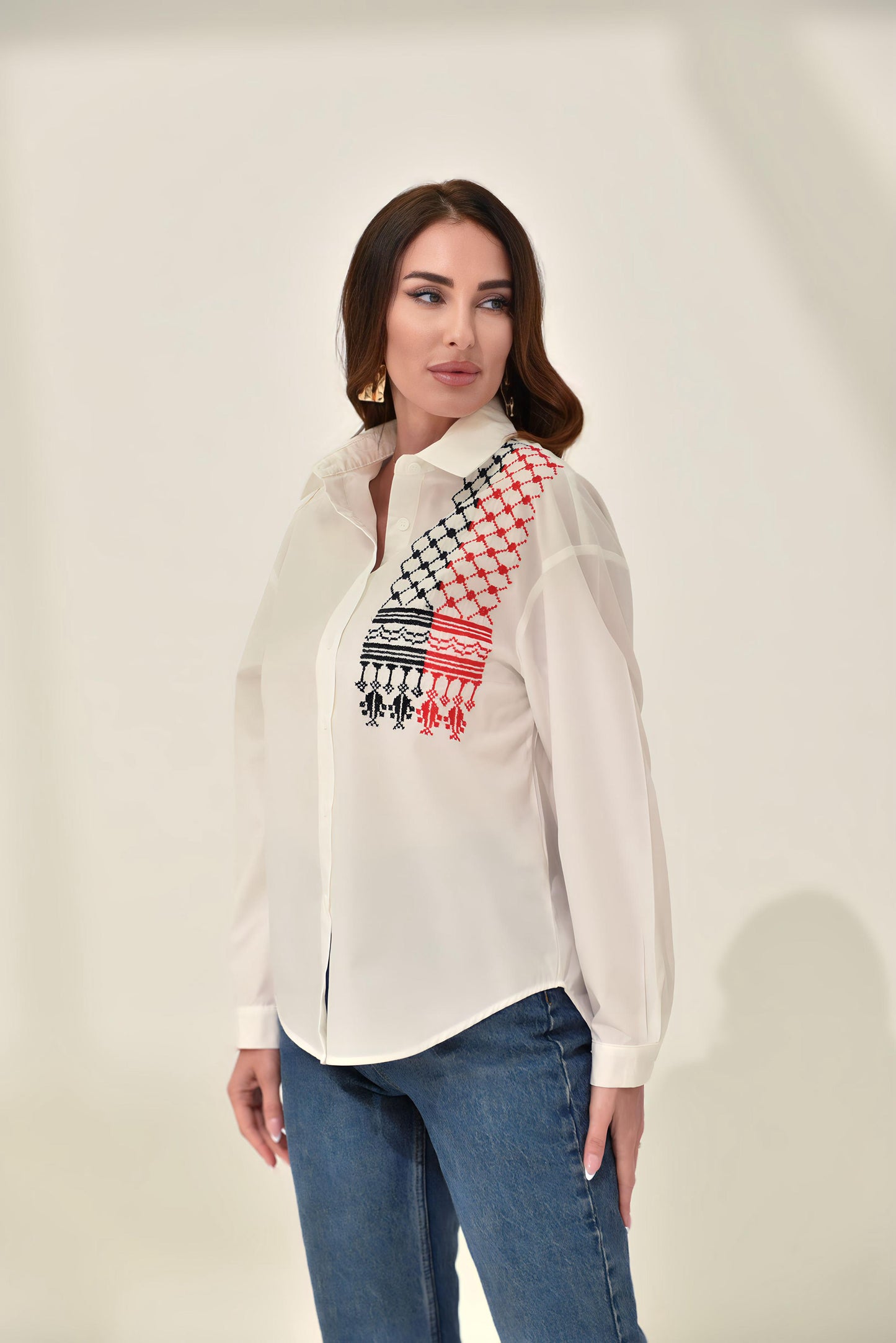 Red & Black Kuffiye Embroidered Shirt