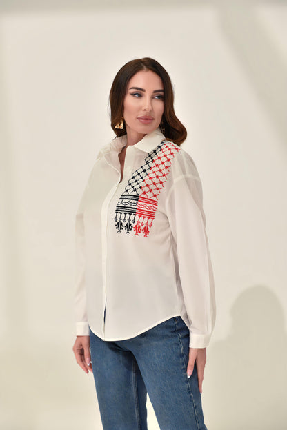 Red & Black Kuffiye Embroidered Shirt