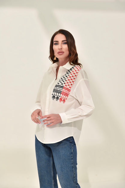 Red & Black Kuffiye Embroidered Shirt