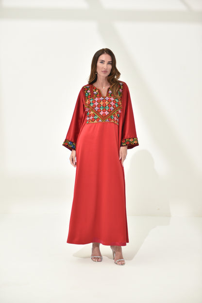 Red Hand Embroidered Abaya