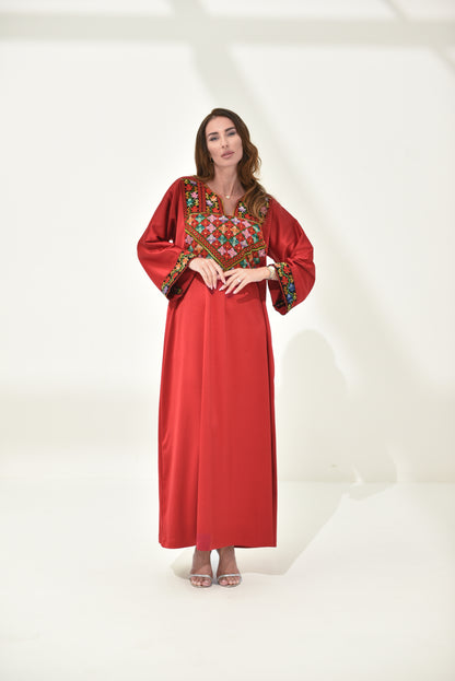 Red Hand Embroidered Abaya