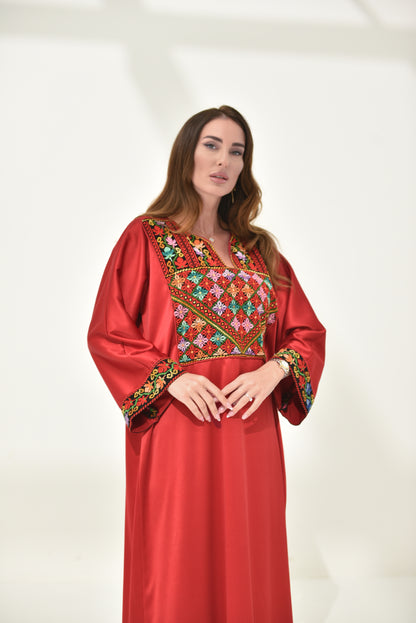 Red Hand Embroidered Abaya