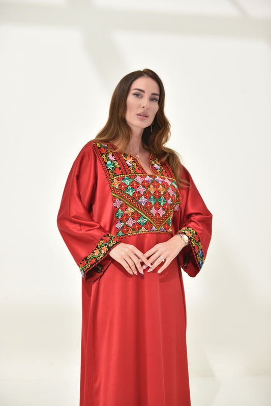 Red Hand Embroidered Abaya