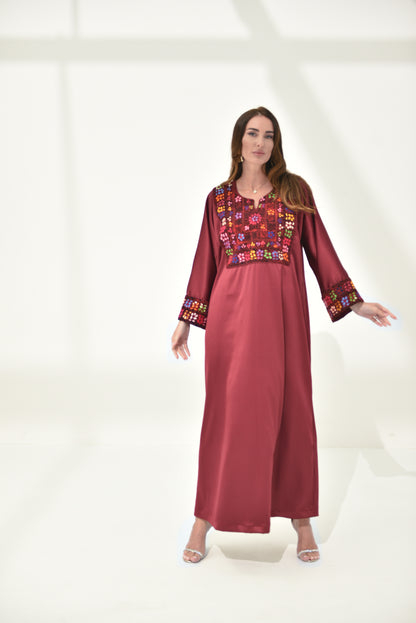 Maroon Hand Embroidered Abaya