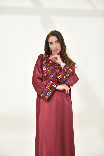 Maroon Hand Embroidered Abaya