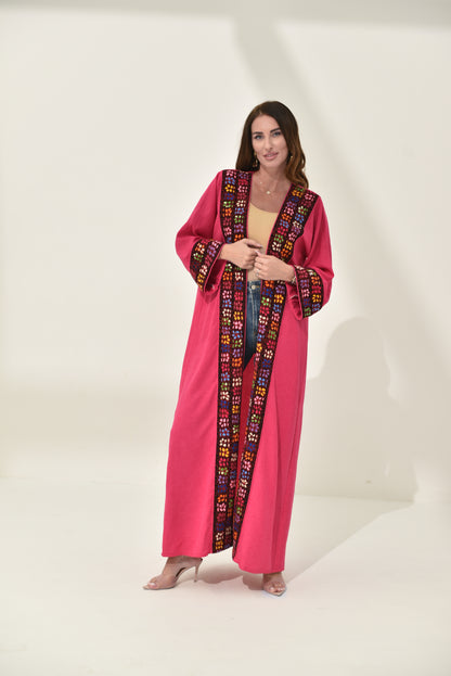 Pink Floral Hand Embroidered Bisht
