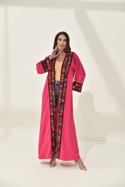 Pink Floral Hand Embroidered Bisht