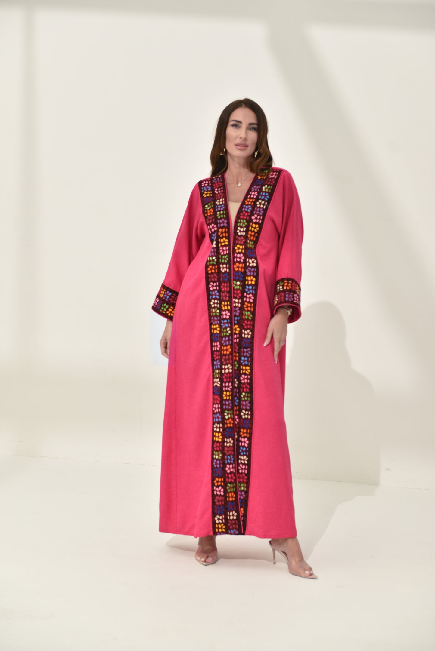 Pink Floral Hand Embroidered Bisht