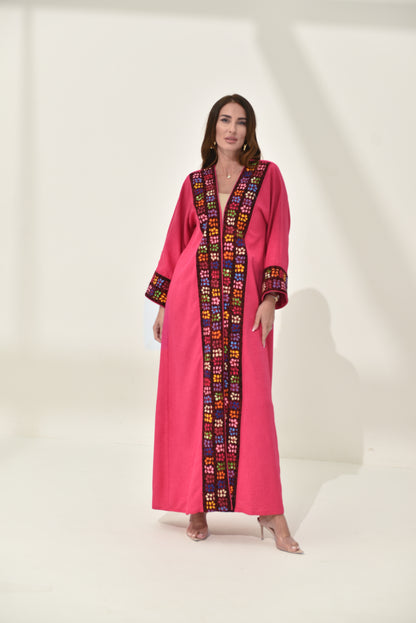 Pink Floral Hand Embroidered Bisht