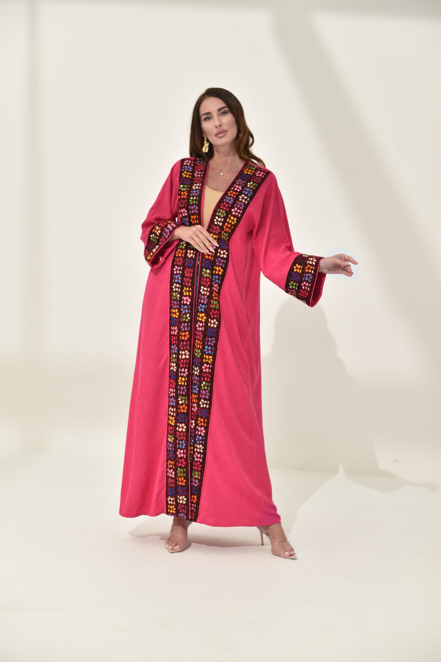 Pink Floral Hand Embroidered Bisht