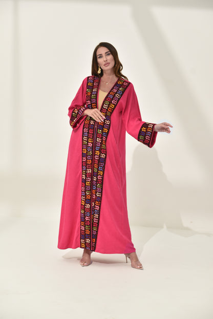 Pink Floral Hand Embroidered Bisht