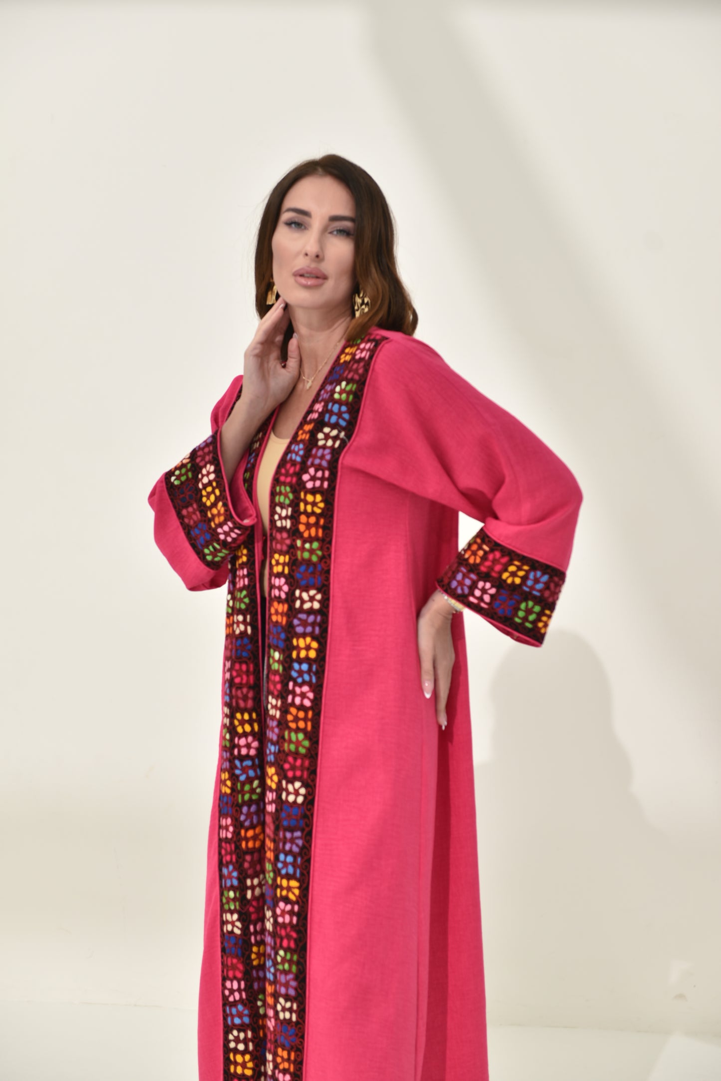 Pink Floral Hand Embroidered Bisht