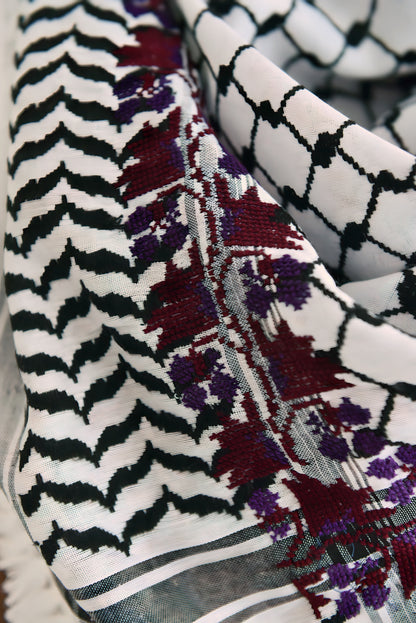 White & Black Hand Embroidered Kuffiya Design3