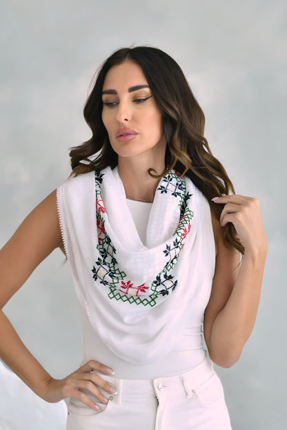 White Hand Embroidered Kuffiya