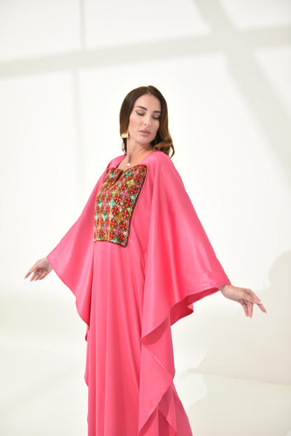 Pink Butterfly Hand Embroidered Abaya
