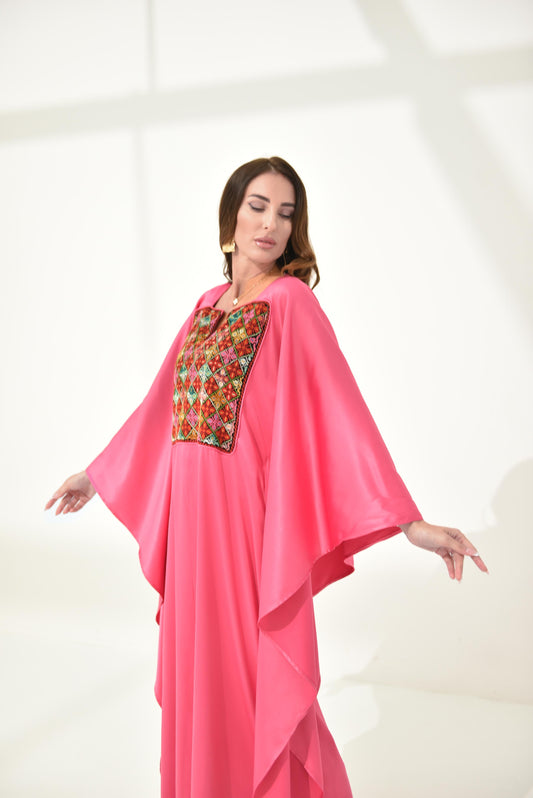 Pink Butterfly Hand Embroidered Abaya