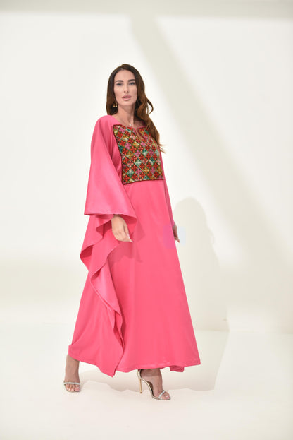 Pink Butterfly Hand Embroidered Abaya