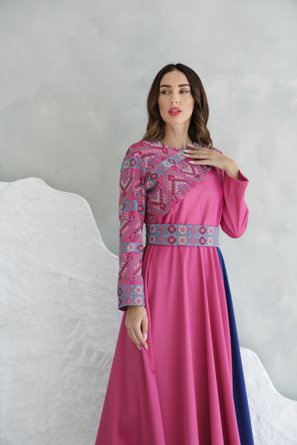 Pink & Blue Hand Embroidered Dress