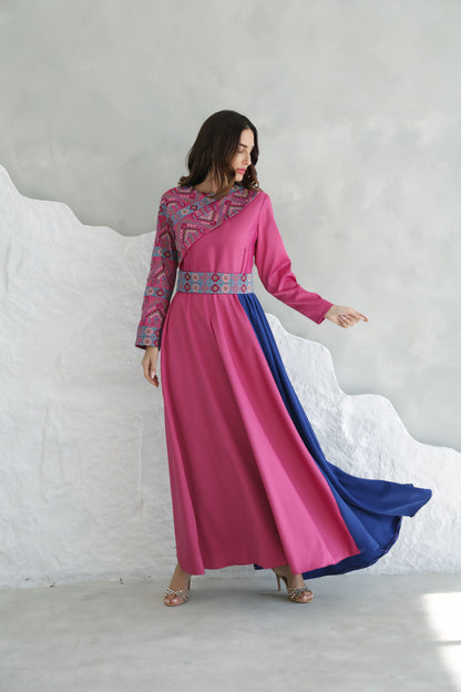 Pink & Blue Hand Embroidered Dress