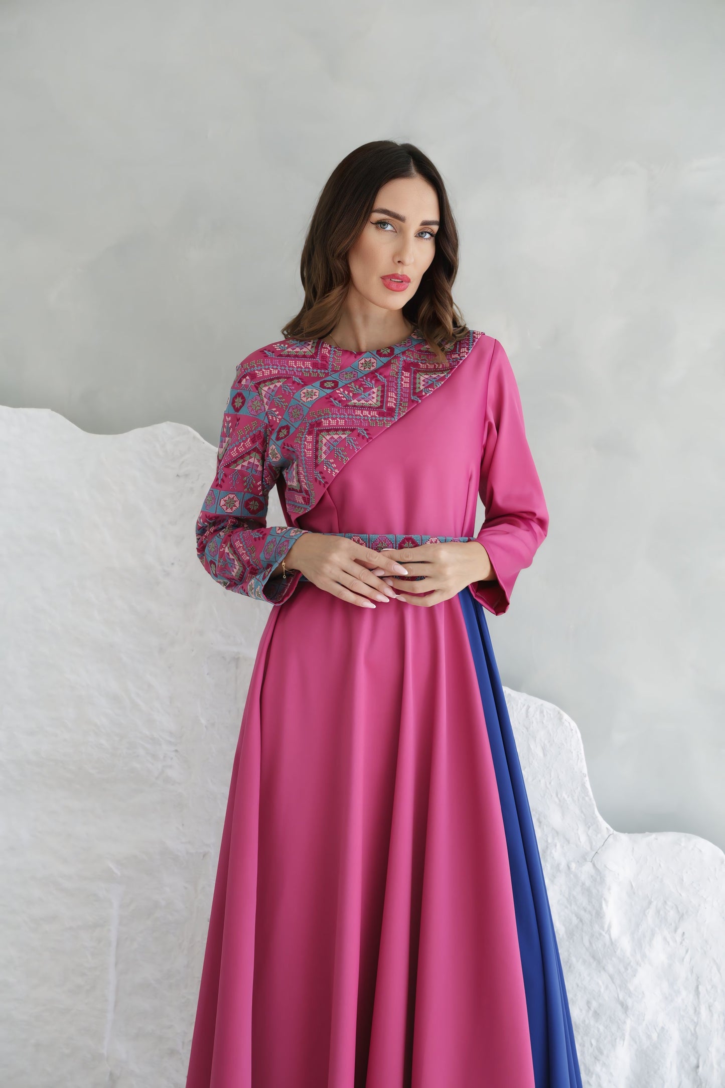 Pink & Blue Hand Embroidered Dress
