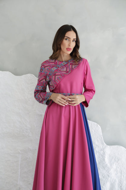 Pink & Blue Hand Embroidered Dress