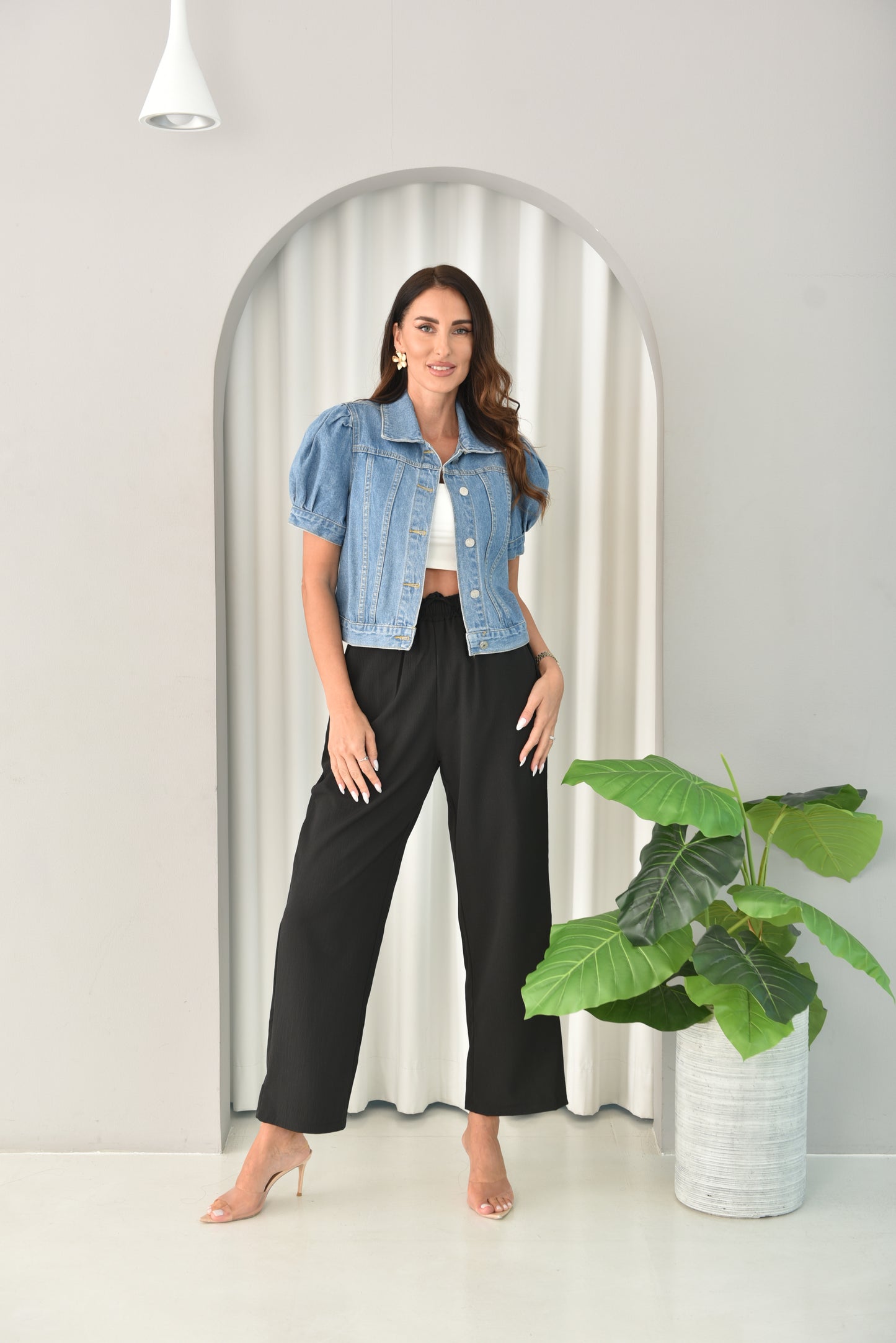 Short Sleeve Coin Hand Embroidered Denim Jacket