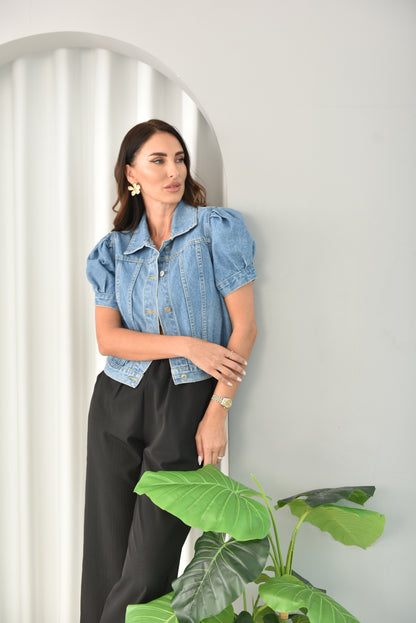 Short Sleeve Coin Hand Embroidered Denim Jacket